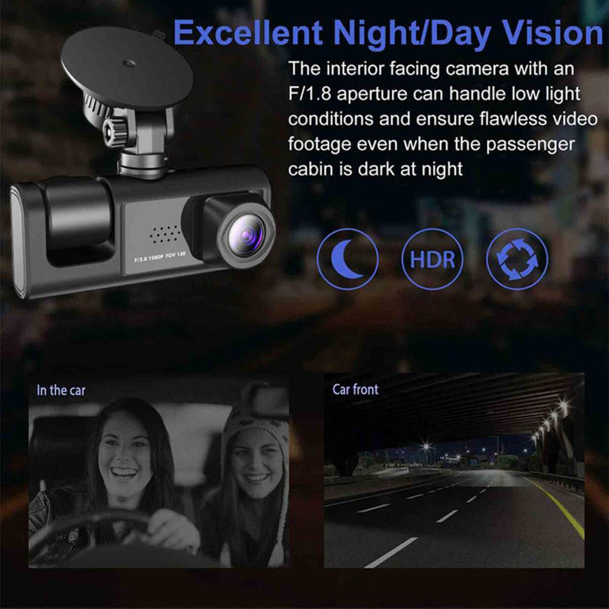 1080P Dual Lens Car Dash Cam Recorder – Front & Rear Camera with G-Sensor, Night Vision, and Loop Recording