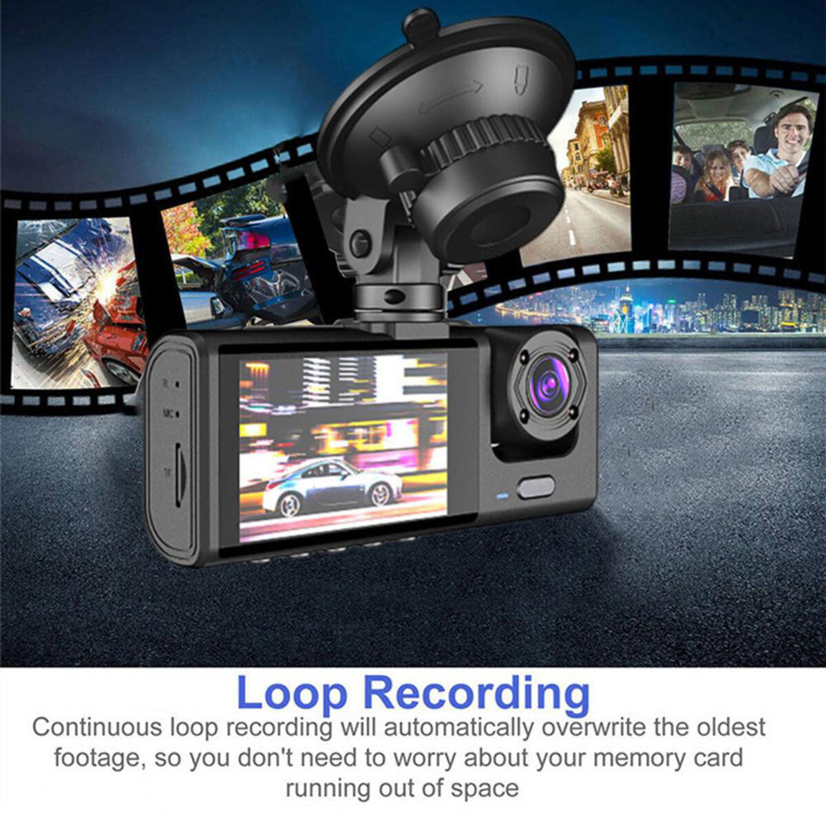 1080P Dual Lens Car Dash Cam Recorder – Front & Rear Camera with G-Sensor, Night Vision, and Loop Recording