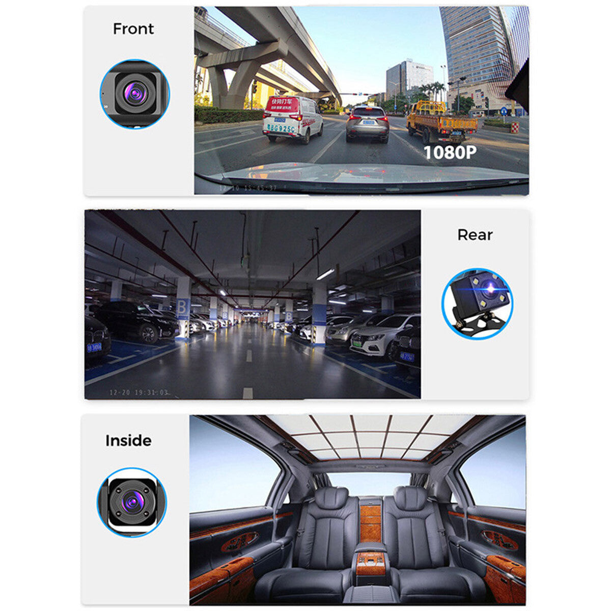 1080P Dual Lens Car Dash Cam Recorder – Front & Rear Camera with G-Sensor, Night Vision, and Loop Recording