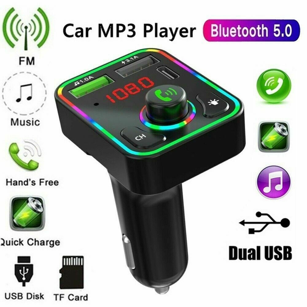 Car Bluetooth FM Transmitter – Wireless MP3 Player with Dual USB Charger & Hands-Free Calling Function