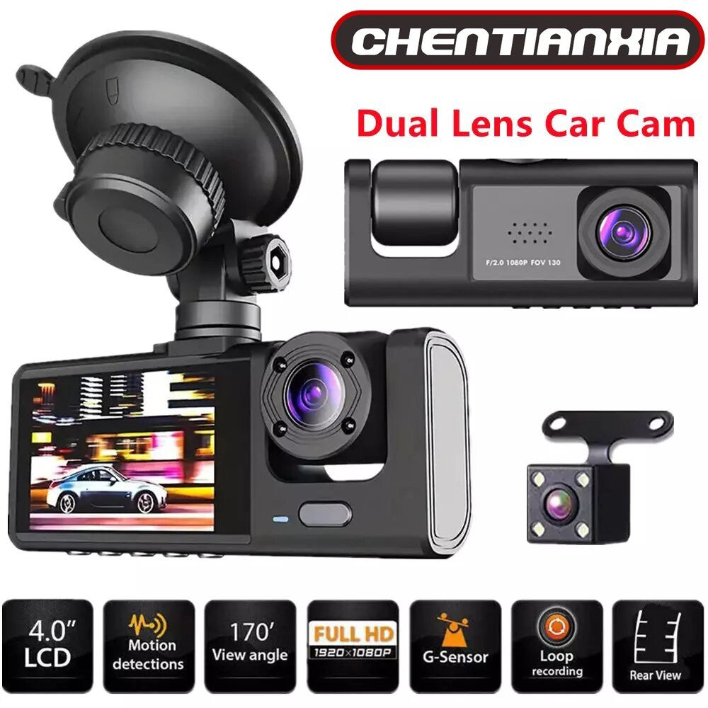 1080P Dual Lens Car Dash Cam Recorder – Front & Rear Camera with G-Sensor, Night Vision, and Loop Recording