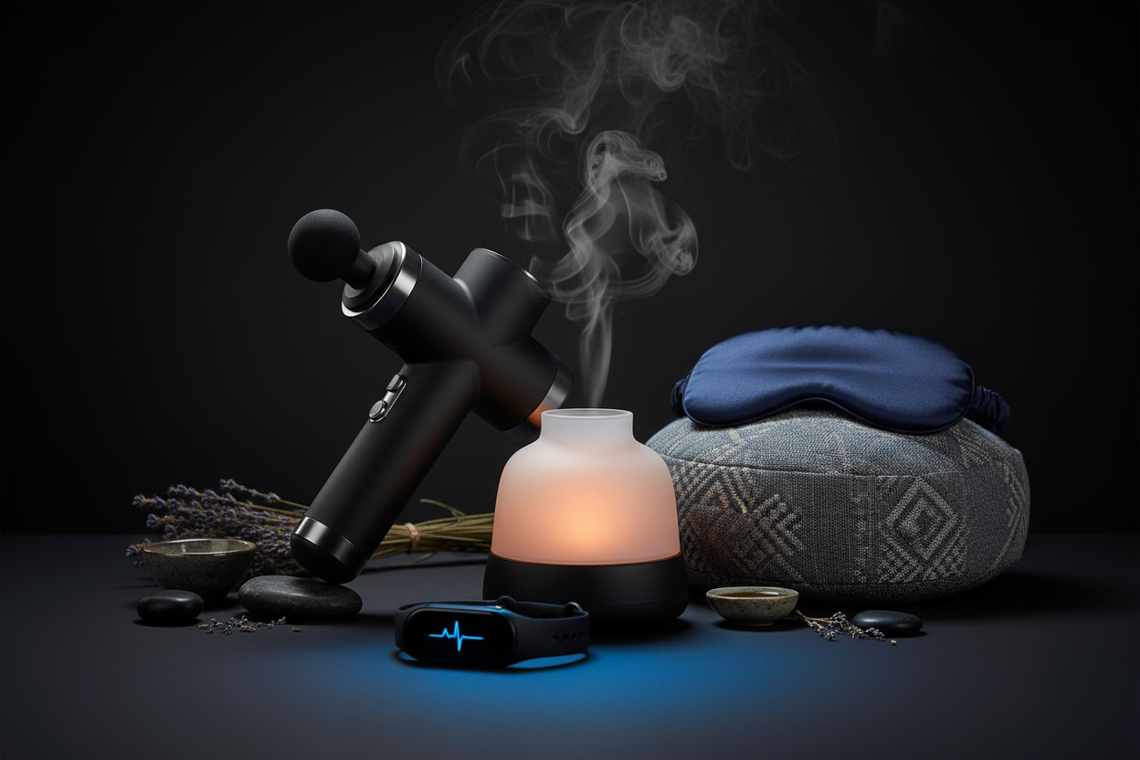health and relaxation devices on a dark background